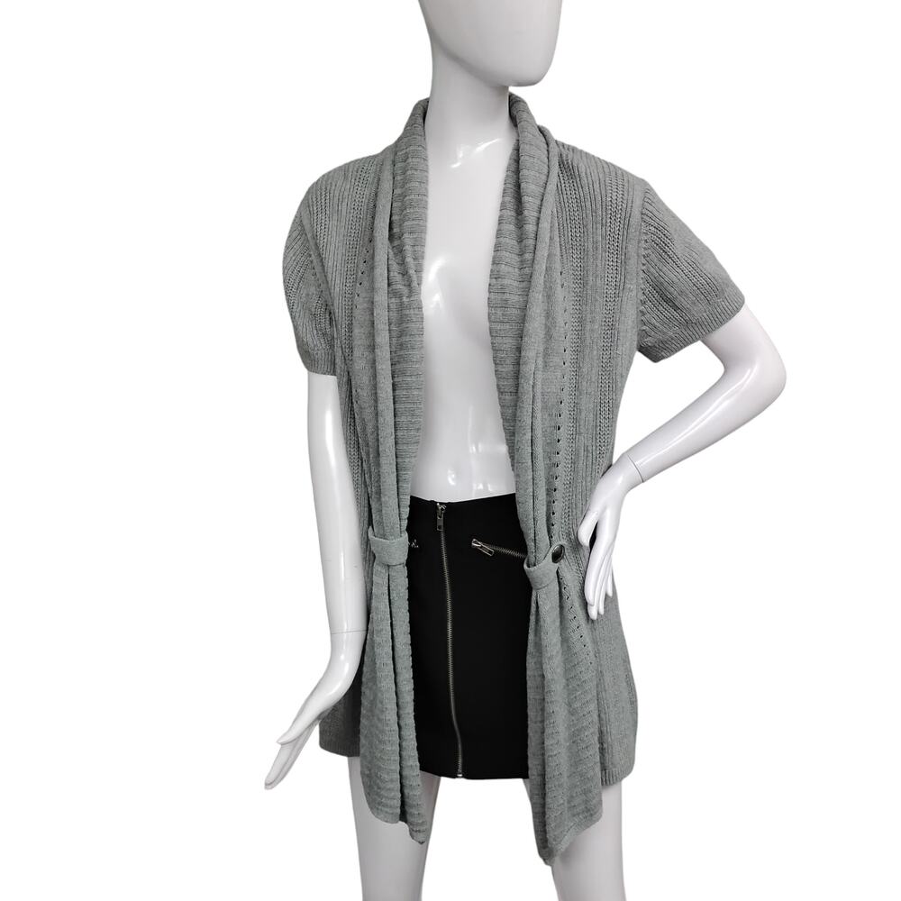 Sonoma Life + Style Open Cardigan Size Medium Gray Knit Short Sleeve 100% Cotton